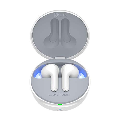 LG TONE Free FN7 Auriculares True Wireless, Cancelación Activa del Ruido, Meridian Sound, base carga autolimpieza UVnano, doble micrófono, compatible iPhone y Android, El Sonido Absoluto, Color Blanco