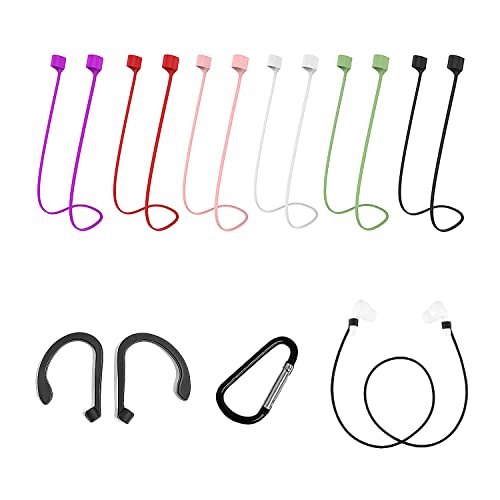6 Auriculares de 55 cm con 1 par de Auriculares y 1 par de Hebillas de Auriculares en Blanco y Negro, Cable de Auriculares Bluetooth Anti - Drop, Cable de Auriculares de Silicona Suave Anti - Drop