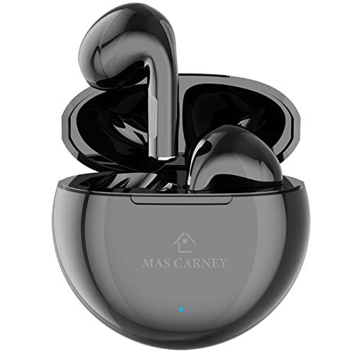 MAS CARNEY Auriculares inalámbricos M2 True Bluetooth 5.3 con control táctil con funda de carga inalámbrica, auriculares intraurales con micrófono integrado, color negro