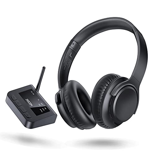 ZIOCOM Juego de Auriculares inalámbricos de 55 Horas para Ver televisión con transmisor Bluetooth, conexión Digital óptica/Aux/RCA, Adaptador de Audio inalámbrico para TV, PC