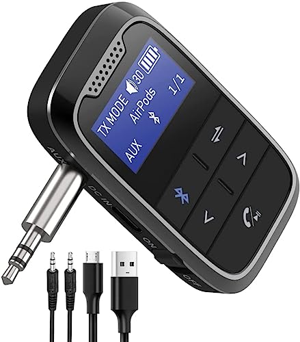 Ainostone Adaptador Bluetooth 2 en 1 Bluetooth 5.0 transmisor receptor con jack de 3,5 mm Aux recargable, transmisor de audio inalámbrico con 20 horas de duración de la batería para TV, auriculares,